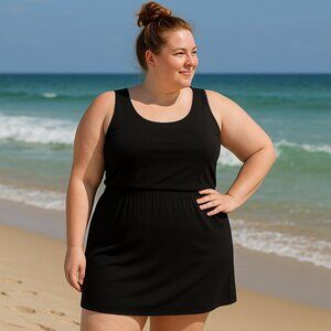 Liz Claiborne Swim Skirt Attached Panty Elastic Waist Stretch Black Size 16